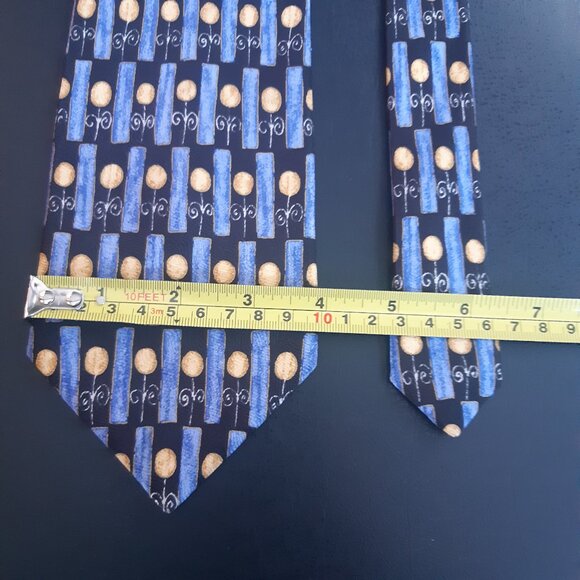 Vintage Bellagio 100% Silk Tie, Blues And Golden Yellow - Picture 12 of 13